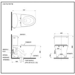 Bồn cầu TOTO CS767RT8 nắp TC600VS chính hãng giá sỉ