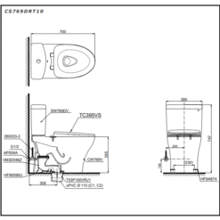 Bồn cầu 2 khối TOTO CS769DRT10 nắp đóng êm TC395VS
