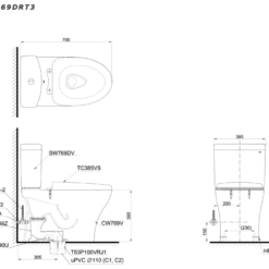 Bản vẽ kỹ thuật bồn cầu TOTO CS767RT2 thân kín