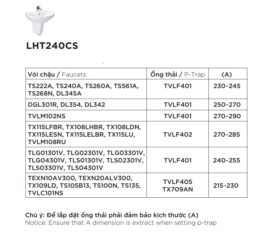 Chậu lavabo treo tường TOTO LHT240CS chân lửng