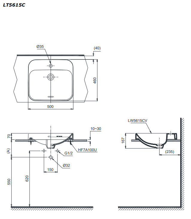 Chậu rửa lavabo đặt bàn TOTO LT5615C