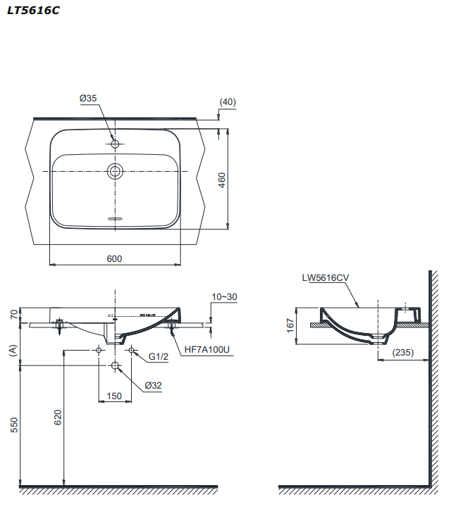 Chậu rửa lavabo đặt bàn TOTO LT5616C